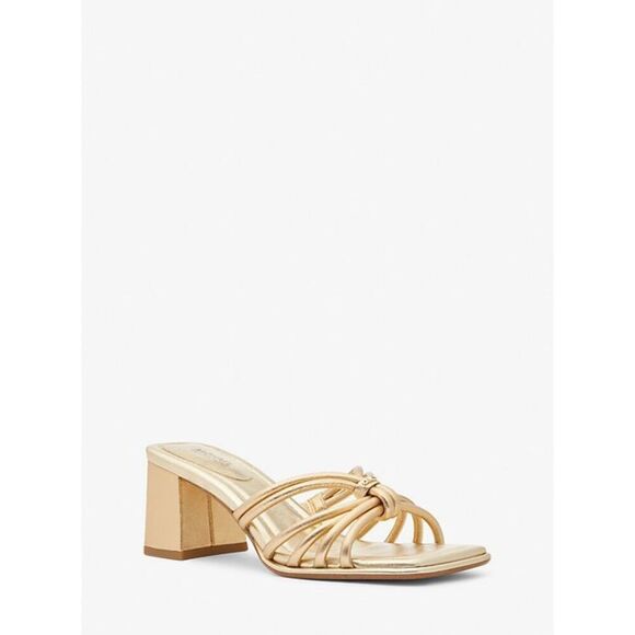 Michael Kors Shoes - MICHAEL Michael Kors NWT 2.5” Astra Metallic Designer Leather Mule Pale Gold Siz